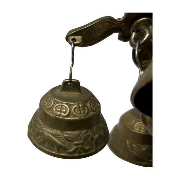 Brass Wall-Mounted Triple Bell Set Ornate Design Chain Pull Vintage Monastery - Picture 6 of 16